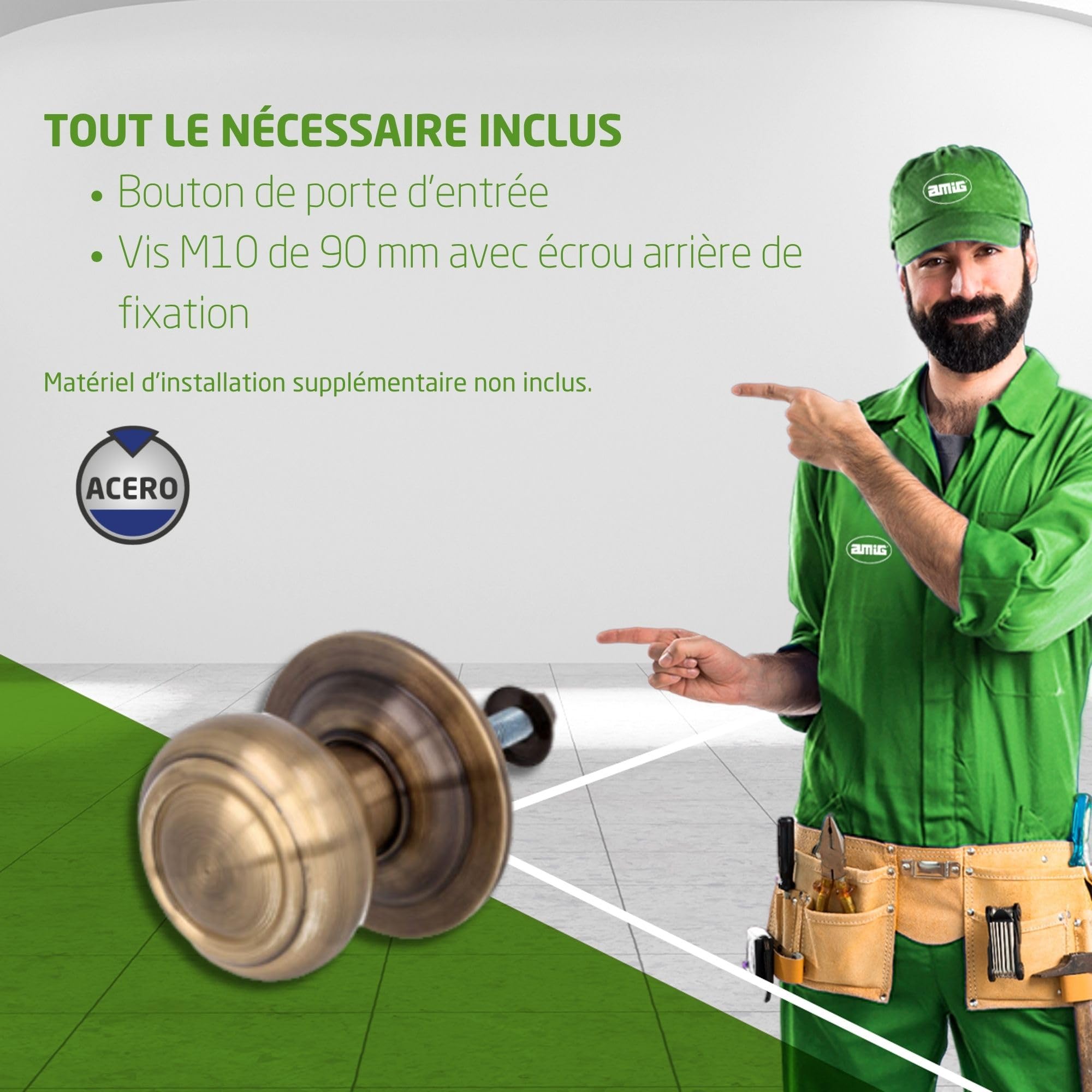 Amig - Bouton Rond pour Porte d’Entrée - Ø70 mm - Prise Confortable et Sécurisée - Couleur Cuir - Laiton - Fixation Incluse