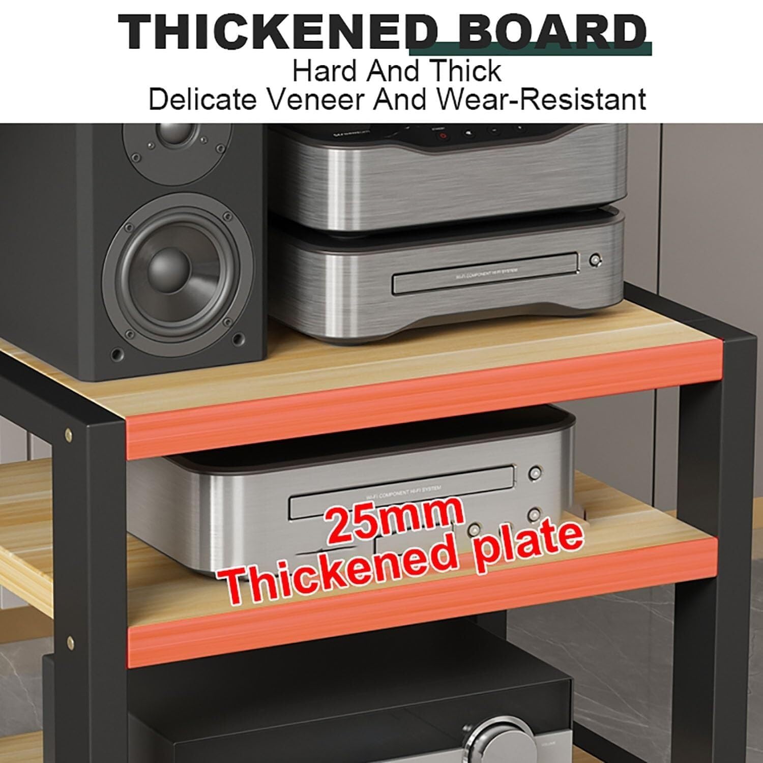Stojak Pod Sprzęt HiFi 2/3/4-poziomowy Stojak Pod Gramofon Wielofunkcyjny Szafa Na Sprzęt Audio Do Odtwarzaczy DVD/Dekoderów Telewizji Kablowej/Konsoli Do Gier(Black,45x35x48cm)