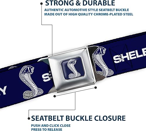 Vista 6 de Buckle-Down Carroll Shelby - Cinturón con hebilla para cinturón de seguridad, Shelby Super Snake Cobra azul marino y blanco, ajustable para hombre