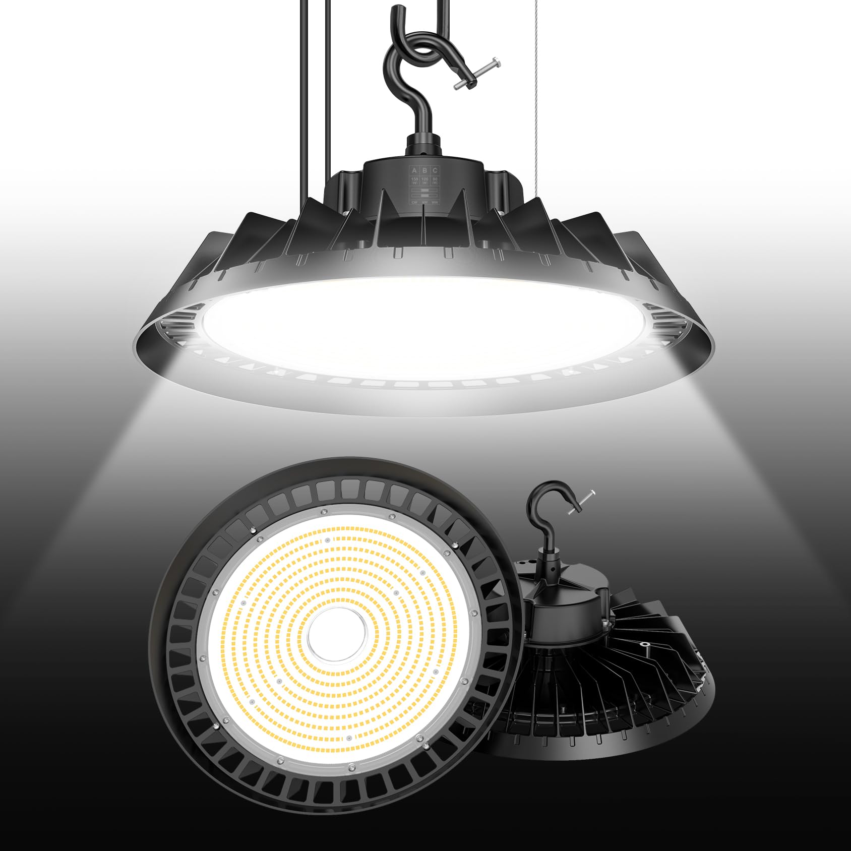 LED High Bay Lights Super Bright 150W UFO High Bay LED Shop Lights 22500LM 5000K 0-10V Dimmable 5