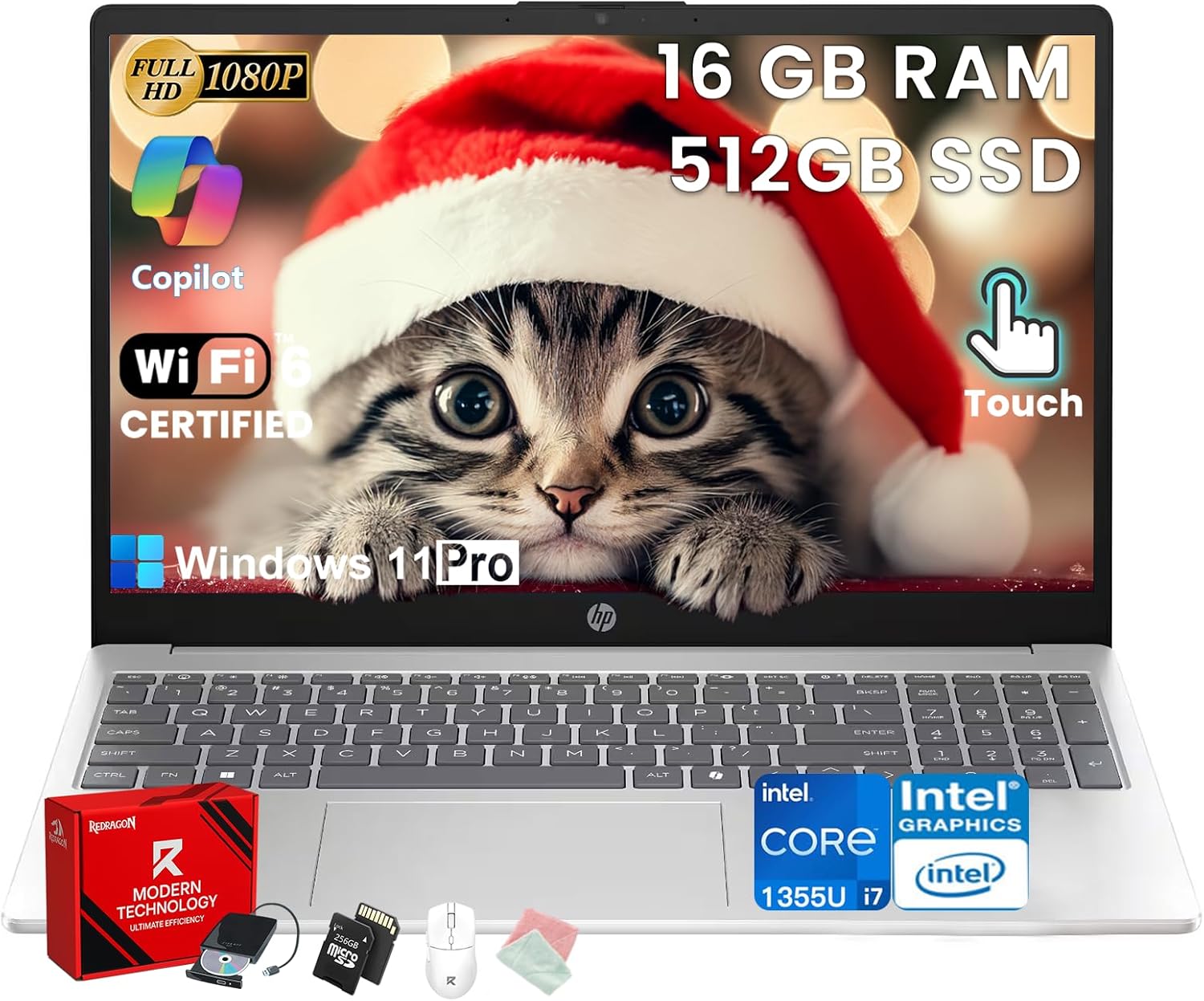 HP Premium 15.6″ Touchscreen Laptop Computer – Intel 10-Core i7 1355U, 16GB RAM, 512GB SSD, 15.6″ FHD Anti-Glare, Win 11 Pro, Wi-Fi 6, Ai Copilot, for Business & Student, w/Accessories HP Premium 15.6″ Touchscreen Laptop Computer – Intel 10-Core i7 1355U, 16GB RAM, 512GB SSD, 15.6″ FHD Anti-Glare, Win 11 Pro, Wi-Fi 6, Ai Copilot, for Business & Student, w/Accessories