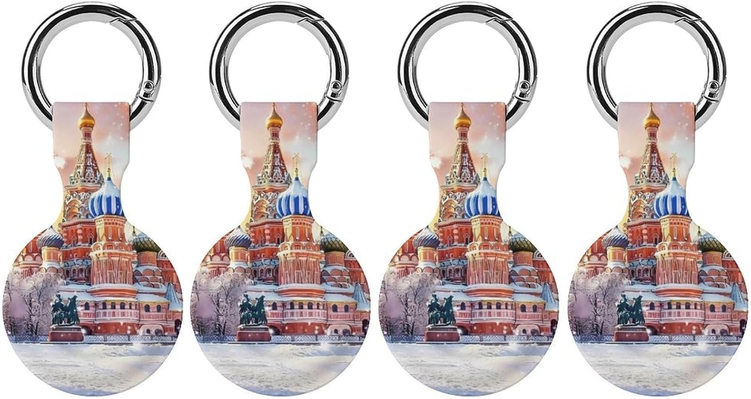 St Basils Cathedral in Moscow Russia Funny Cover Compatible with AirTag Case Protector GPS Tracker Holder with Keychain