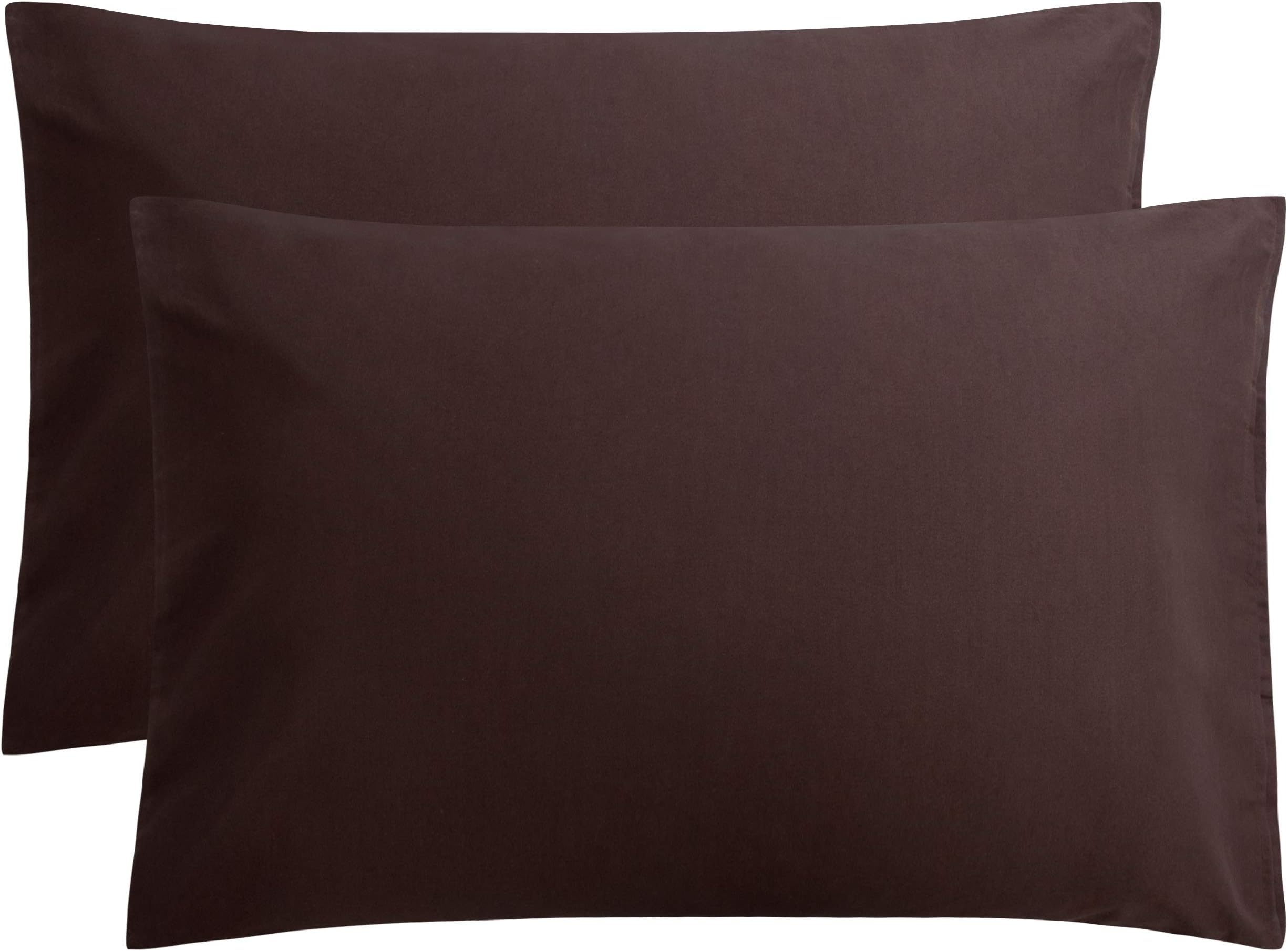 2 Pack 100% Brushed 1800 Microfiber Plain Queen Pillowcases, Wrinkle and Stain Resistant, Soft and Cozy Envelope Closure Bed Pillow Cases, Dark Brown, 50x75 cm