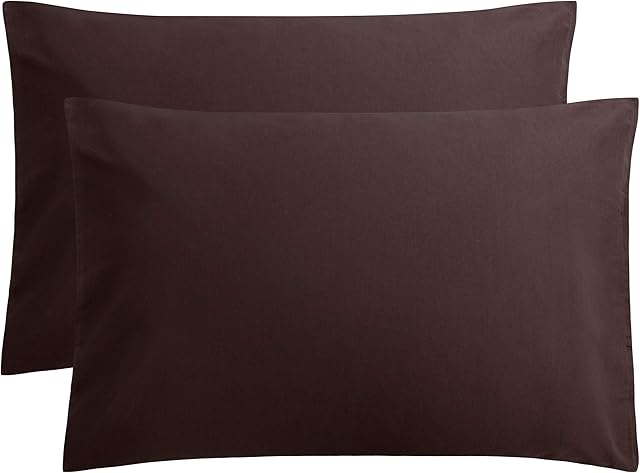 FLXXIE 2 Pack 100% Brushed 1800 Microfiber Plain Queen Pillowcases, Wrinkle and Stain Resistant, Soft and Cozy Envelope Closure Bed Pillow Cases, Dark Brown, 50x75 cm