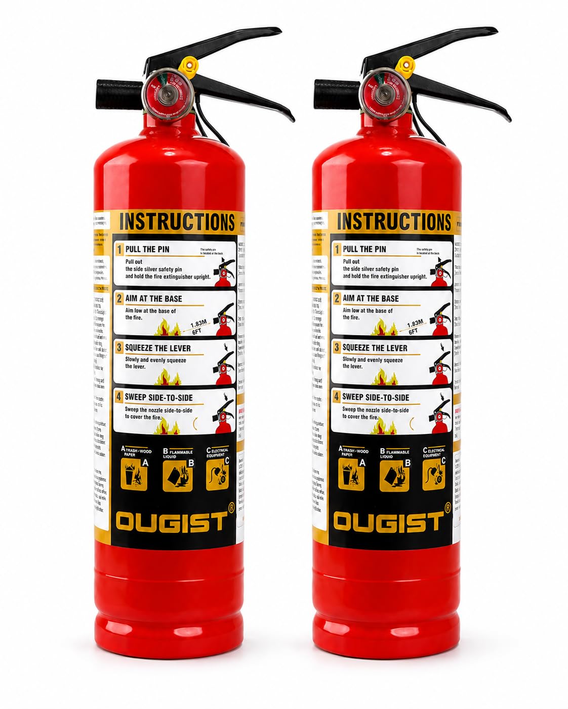 Ougist Home Fire Extinguisher, 2.5 lb ABC Dry Chemical 1-A:10-B:C, 2 Pack