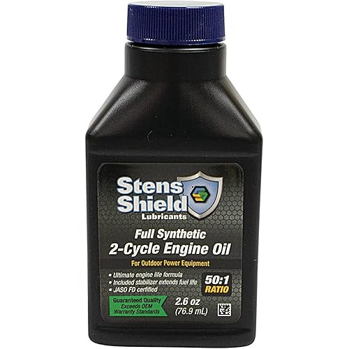 Stens Shield 2 Cycle Engine Oil 770-264, Full Synthetic 2 Stroke Oil, Engine Oil for Outdoor Power Equipment, Twenty-Four 2.6 oz. Bottles/case, 1 Bottle Makes 1 Gallon of 50 to 1 Fuel Mix, Blue Oil