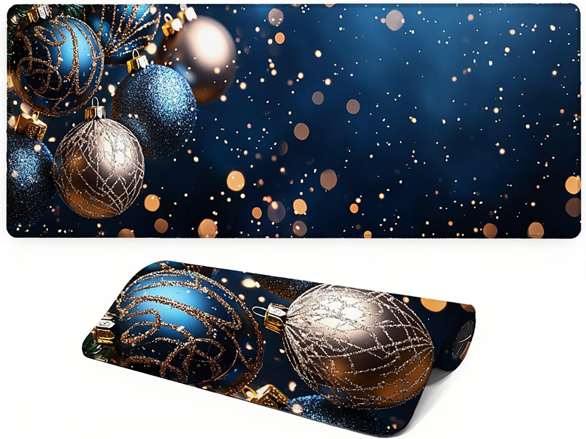 Lpfieonn Weihnachten Großes Schreibtischunterlage, XXL Schreibtischunterlagen, Blau XXL Wasserdicht Gaming Mousepad mit Vernähter Rand und Rutschfeste Gummibasis, für Hause/Büro 120x60cm PF-3353