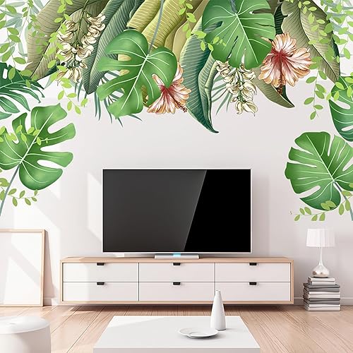 Miniatura 2 de Calcomanías de pared de hojas de palmera tropical, calcomanías de pared de hojas verdes, vinilo de plantas verdes, decoración artística para sala de