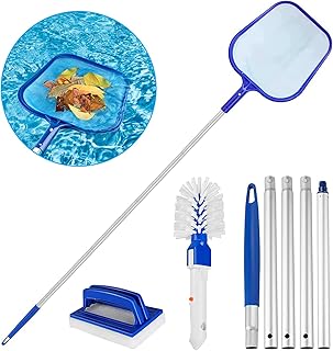 MAINOSHY Hot Tub Cleaning Kit, Pool Leaf Skimmer Net Pond Nets Pool Leaves Fine Mesh Net with Aluminum Pole, Pool Brush for Cleaning Spas, Swimming Pools, Hot Tubs