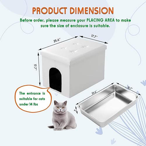 Miniatura 2 de MEEXPAWS Caja de arena de acero inoxidable para gatos, mueble oculto, banco grande para baño para gatos, 25.6 x 17.7 x 17.7 pulgadas, a prueba de