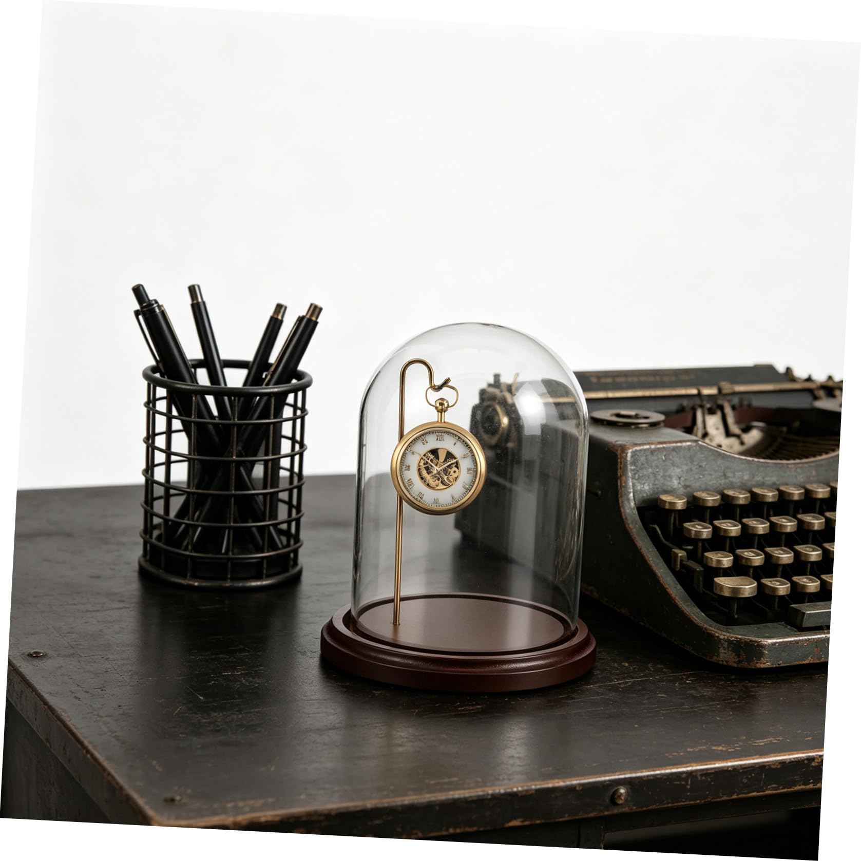 BESPORTBLE Taschenuhr Glaskuppel Vitrine mit Haken und Holzsockel 16x10 Cm