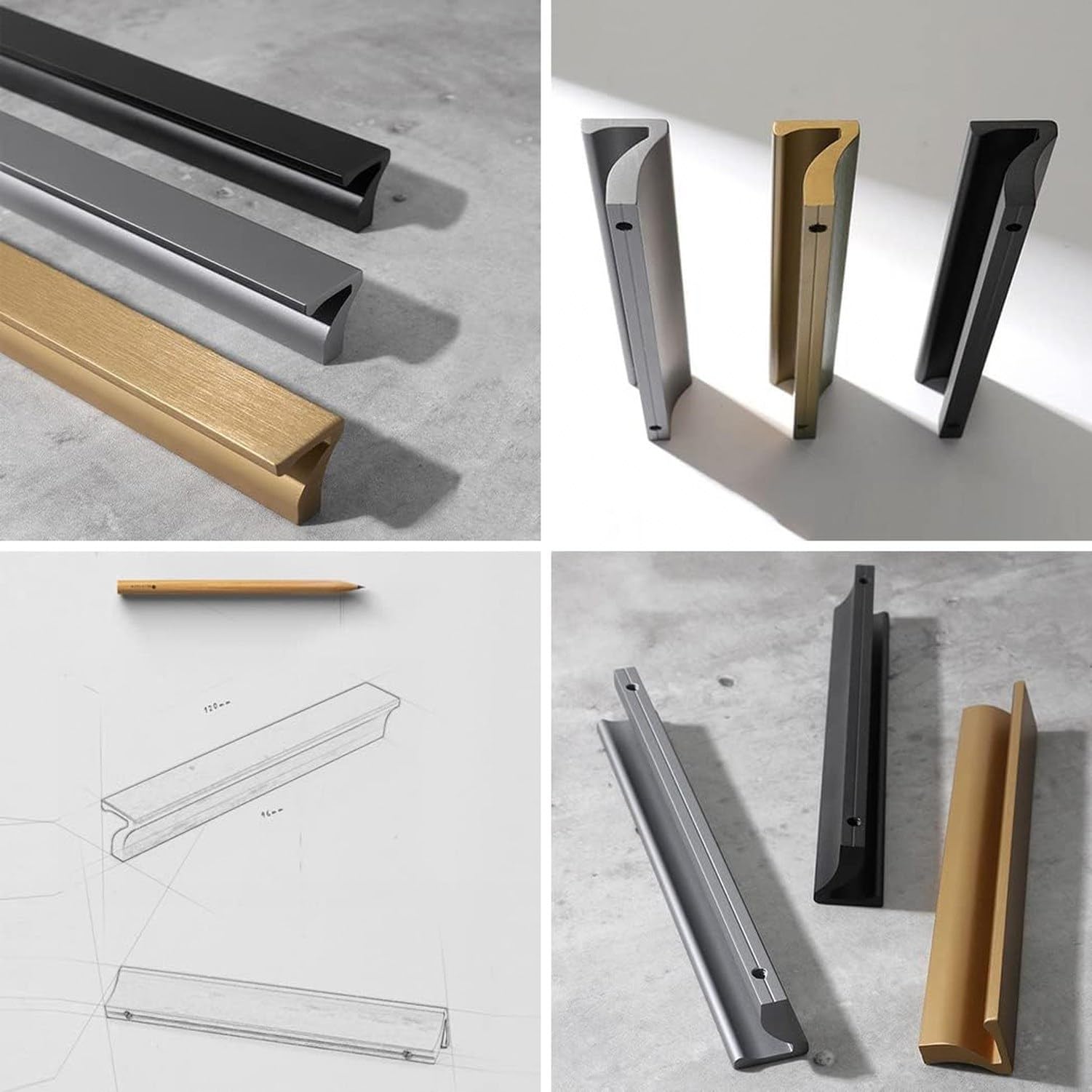 2er Set Griffstücke für Schränke 7-Form Möbelgriffe aus Aluminiumlegierung für Küche Schlafzimmer Badezimmer Schublade Kleiderschrank Büro Beschläge, Length 1000mm, Length 1000mm