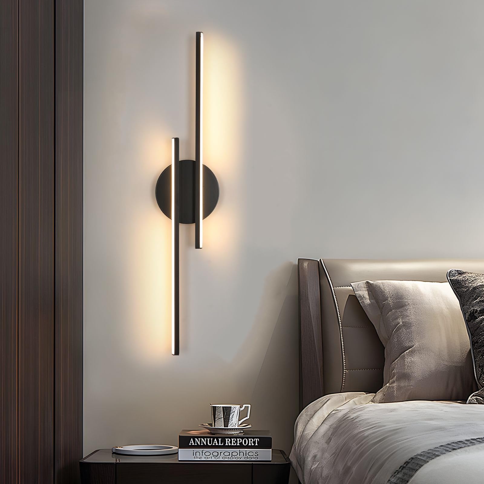 Mckalen Applique da Parete Interno Moderno Nero, 24W 2700LM Lampada da Parete LED 60CM, Applique Camera da Letto LED in Alluminio per Soggiorno Scale Corridoio, Luce Calda 3000K