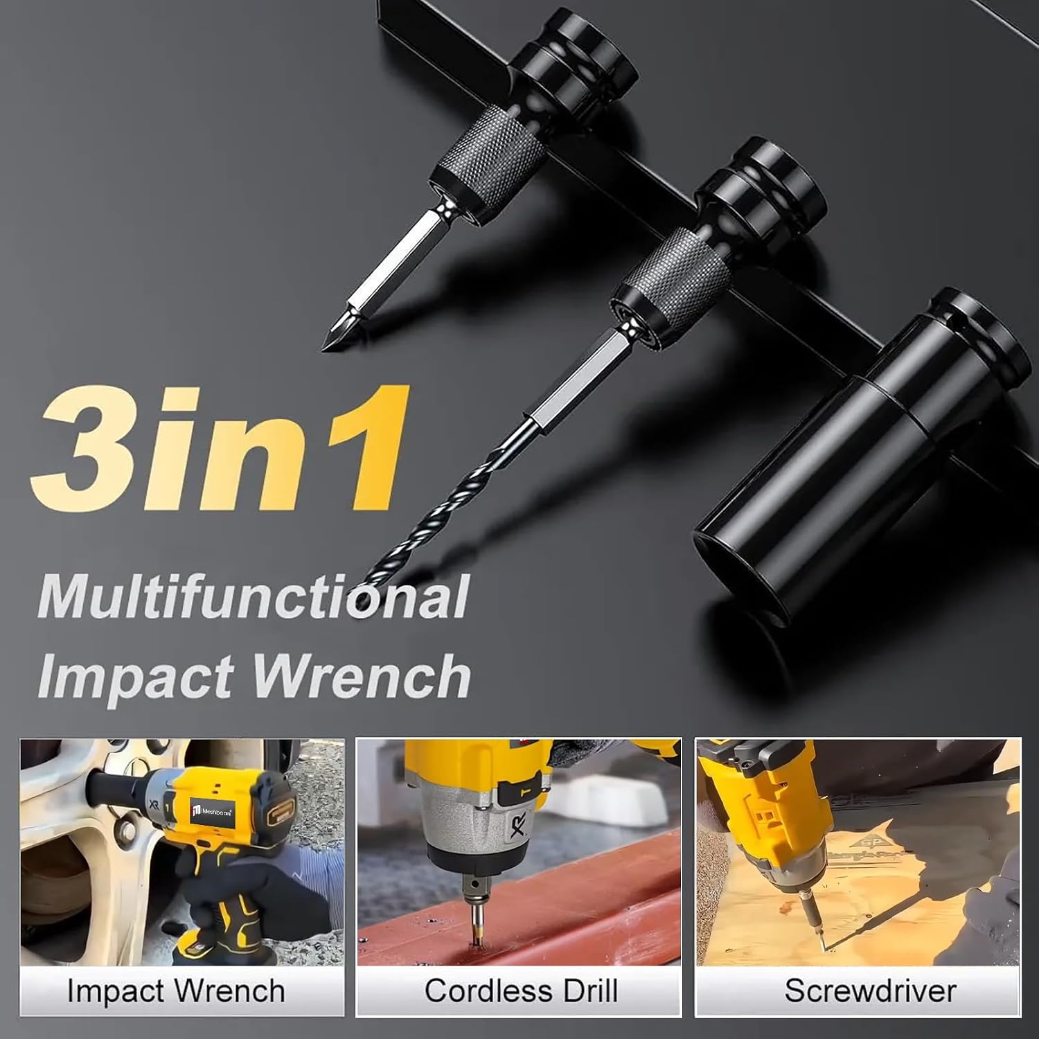 Cordless Impact Wrench,21V 1/2 inch 590Ft-lbs (800N.m) 3 IN 1 Brushless Impact Wrench,3500 RPM High Torque Impact Drill with Charger,6 Impact Sockets for Car Home (NO Battery)