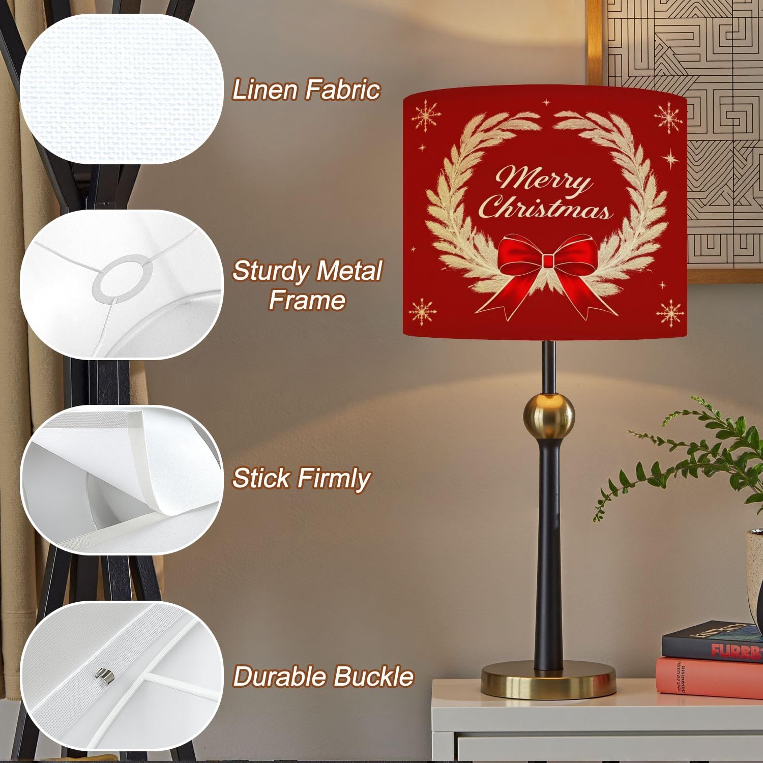 Lampshades Lamp Shades set of 2 Red Christmas Christmas Pictures Vintage Winter Holiday Light Shade for Table Lamps Floor Lamps Drum Lamp Shades Lampshade Replacement