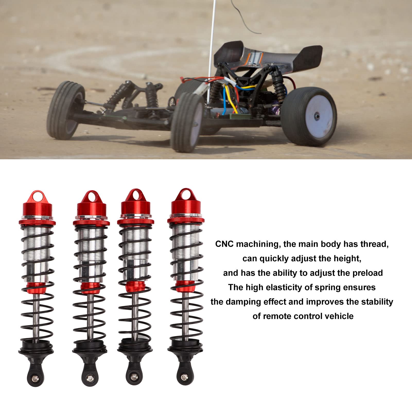 4 szt. RC przednie tylne amortyzatory RC amortyzator samochodowy część zamienna do samochodu Traxxas MAXX 2.0 1/10 RC (Red)
