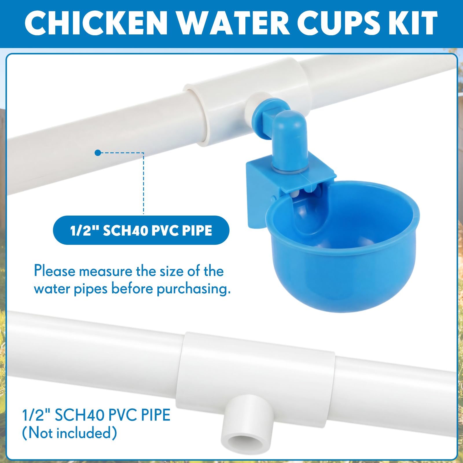 LemonRoad Juego de 30 vasos automáticos para bebederos de pollo con cuenco de 1/2 pulgada de PVC para beber, abridor de agujeros de montaje para aves de corral, dispensador de agua para pato, ganso