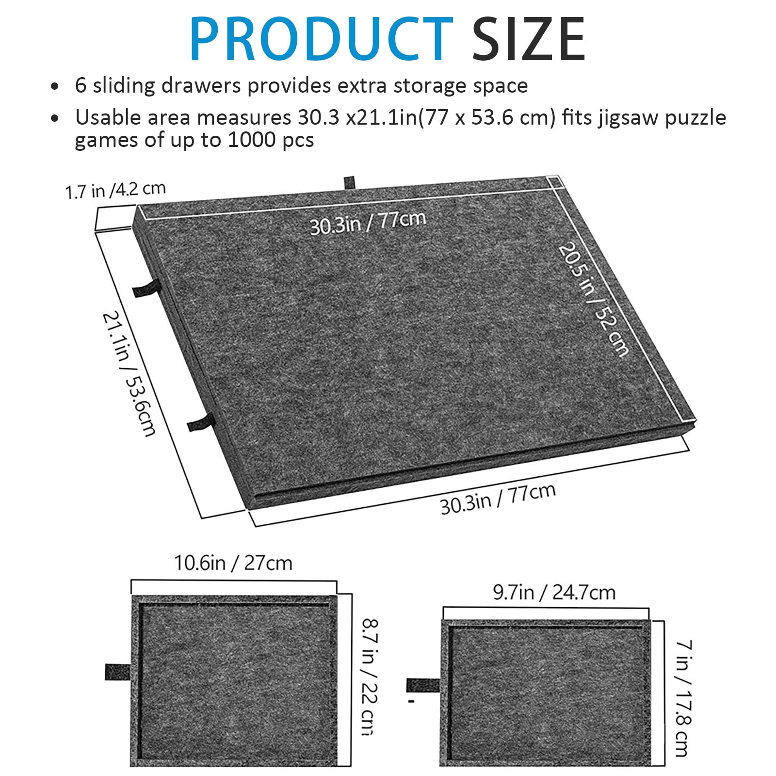 Tavolo per Puzzle Inclinabile con 6 Cassetti e Copertura - Tavola Leggera in Feltro per Fino a 1000 Pezzi - Con Supporto 2-in-1 e Maniglia da Trasporto - Ideale per Adulti e Appassionati di Puzzle