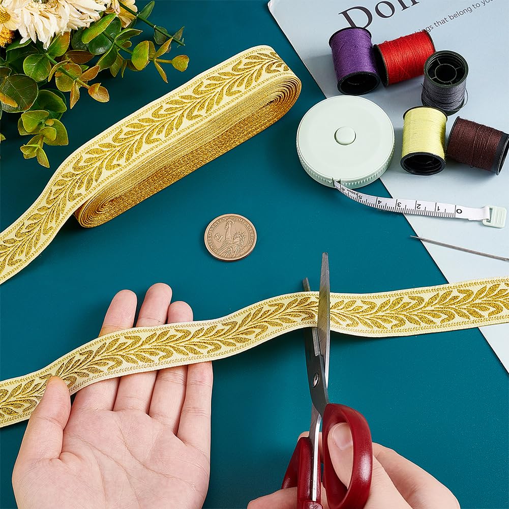 FINGERINSPIRE 7.66 Yard 34.5mm Ruban Jacquard Vintage Garniture Jacquard Noir Garniture Tissée Brodée Avec Motif Coeur Ruban Sangle Floral Doré Et Rose Pour DIY Vêtements Accessoires Embellissement