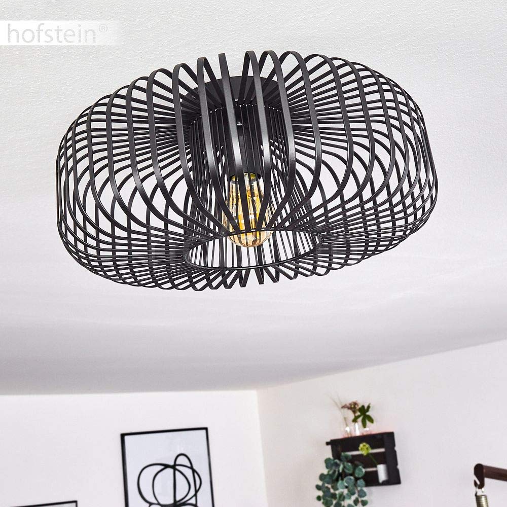 HOFSTEIN Deckenleuchte Wemude, runde Deckenlampe Wohnzimmer, Schlafzimmer - 1-flammige Metall Lampe Schwarz, E27-Fassung, Retro-Leuchte mit Spannendem Lichteffekt, Ø 40 cm, Modern für Innenbereich
