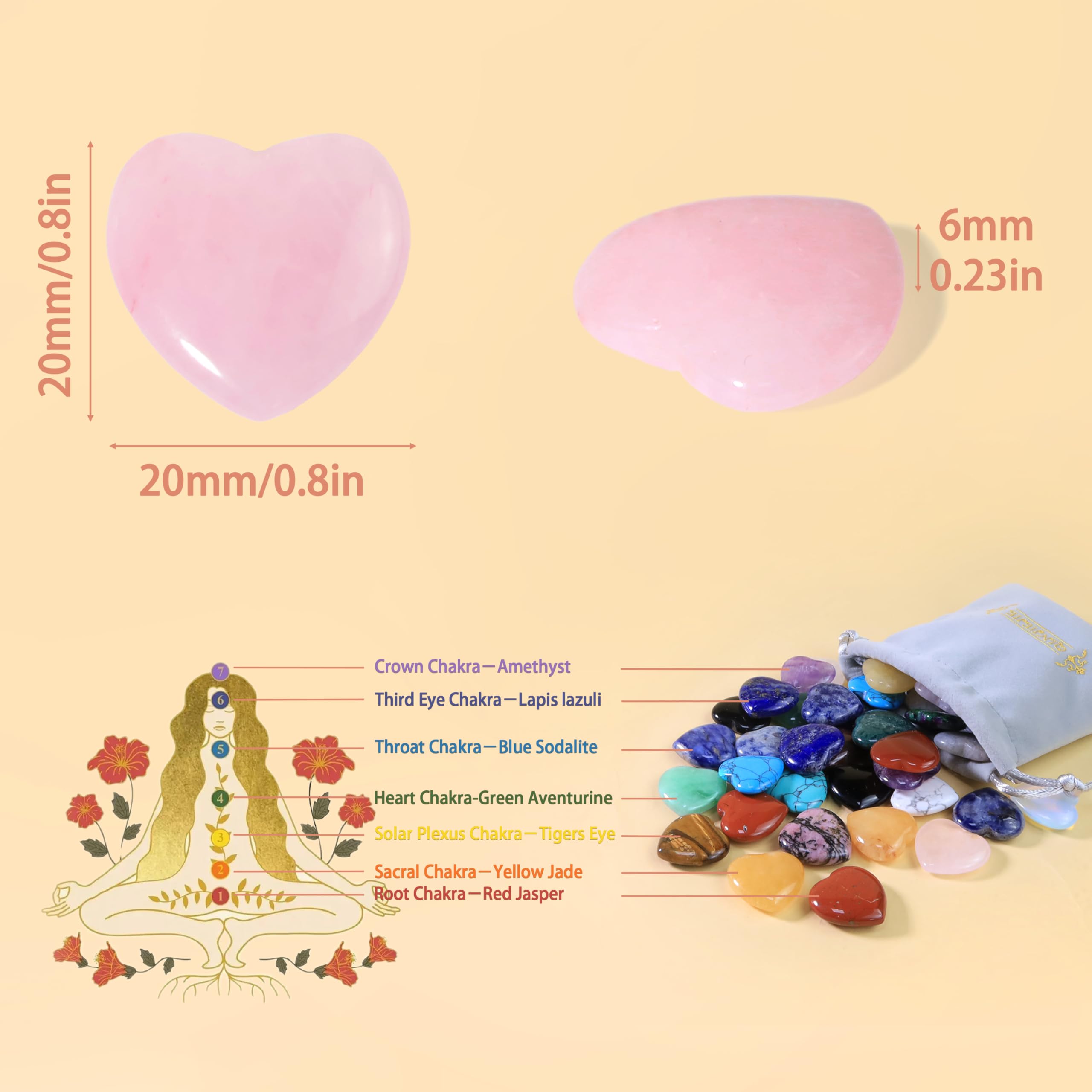 20 PCS Rose Quartz Heart Crystals Natural Crystal Polished Healing Cute Mini Pocket Stones Palm Thumb Love Gemstones Set Bulk Wholesale Reiki Energy Balancing Meditation Pink Heart Gifts for Mother Anniversary Gifts for Women: 1 Rose Quartz