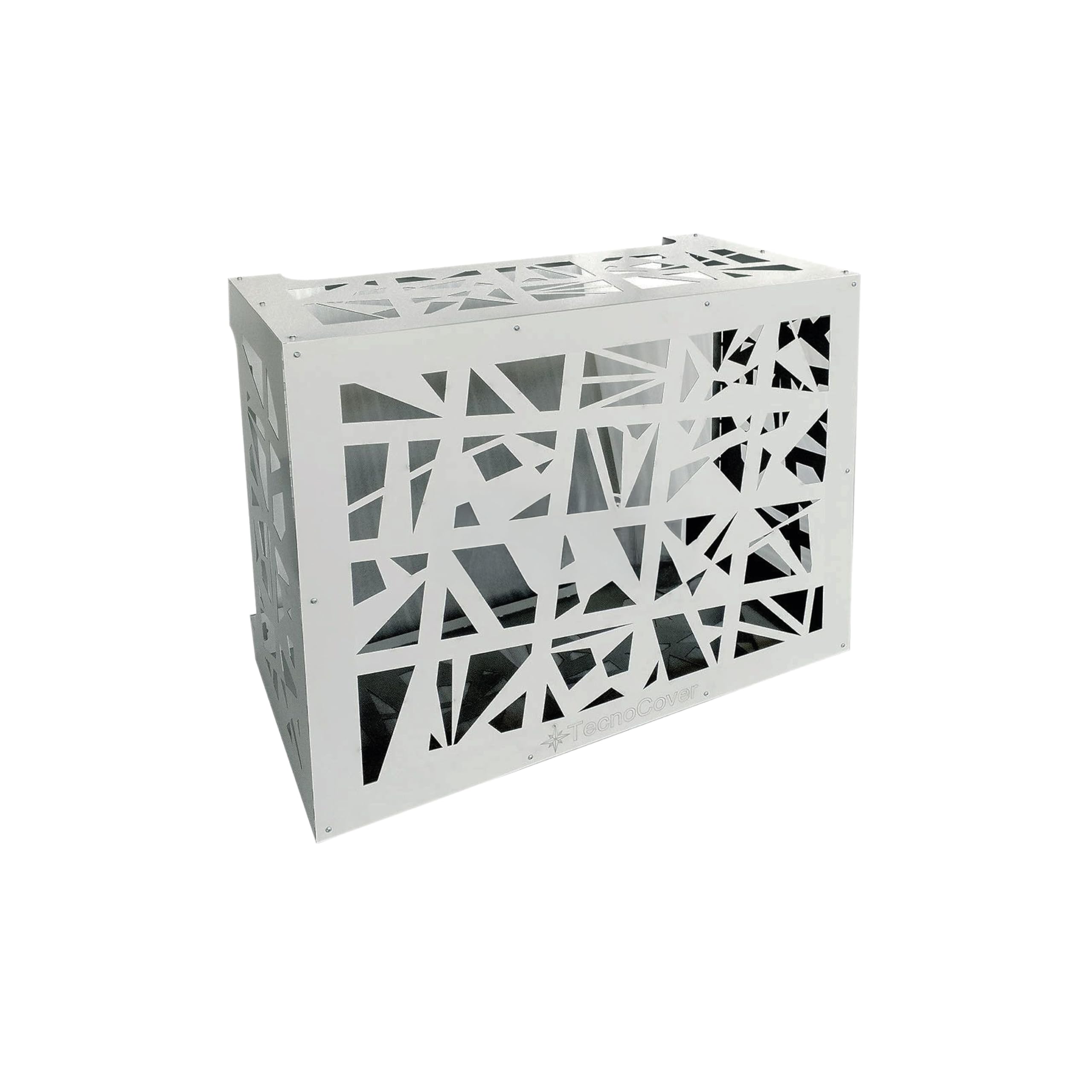 Copri Condizionatore da Esterno in Lamiera Preverniciata Bianco-Grigio SP. 6/10 – Misure L86xP44xH68 cm – Modello Design – Fornito Smontato con Kit di Montaggio e Istruzioni incluse