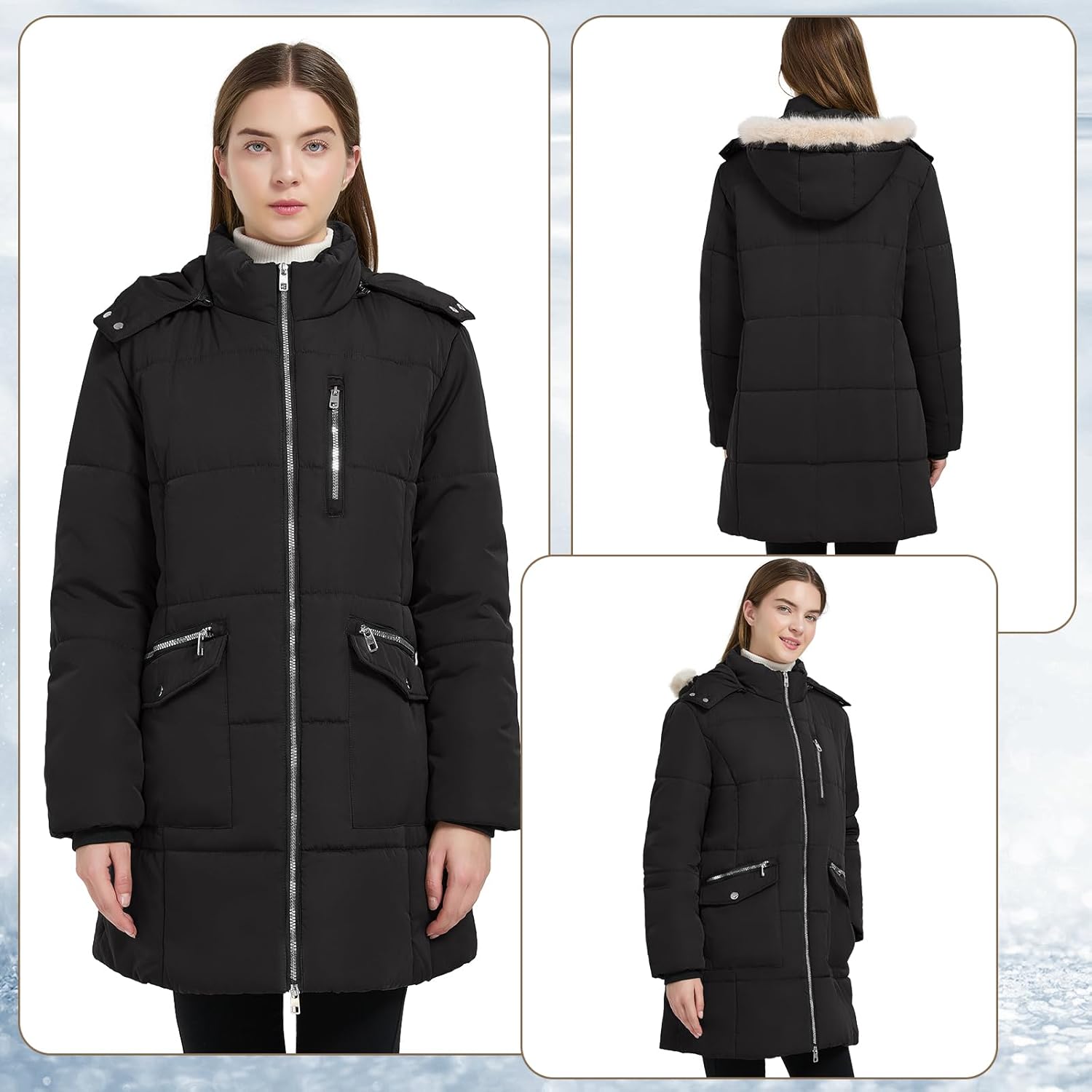 JYG Women's Winter Coat Warm Quilted Thickened Outerwear Windproof Puffer Parka Jackets with Removable Hood - Image 2