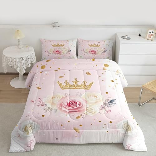 Miniatura 3 de Erosebridal Juego de ropa de cama de princesa para niñas, tamaño individual, rosa rosa para mujer, juegos de ropa de cama y colecciones de flores