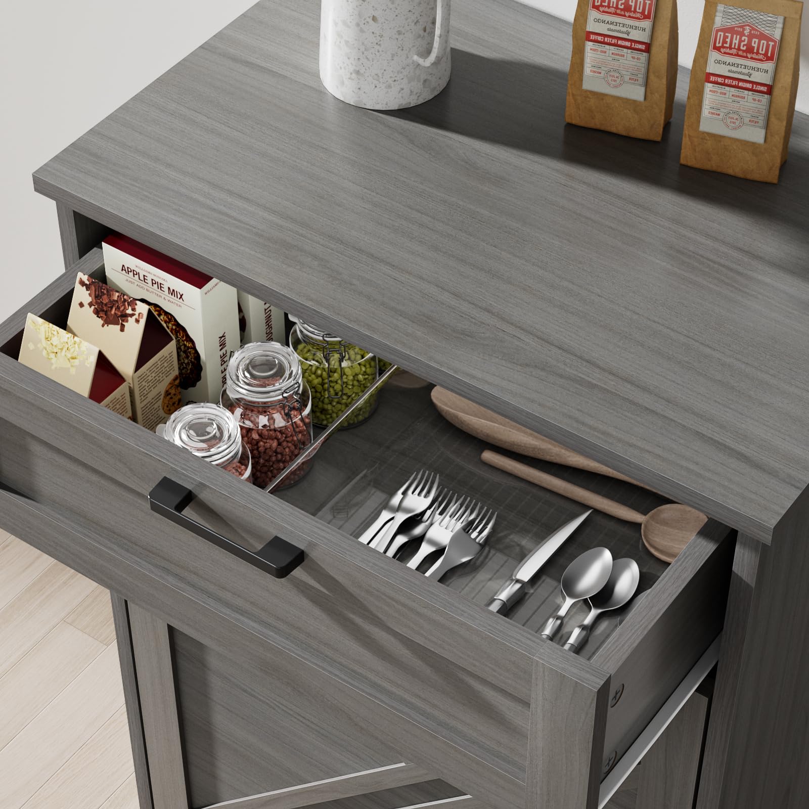 Armoire à déchets inclinable avec tiroir - 38 l - Poubelle étroite - Îlot de cuisine avec plan de travail - Armoire pour cuisine sans poubelle - Pour cuisine, salon, salle de bain