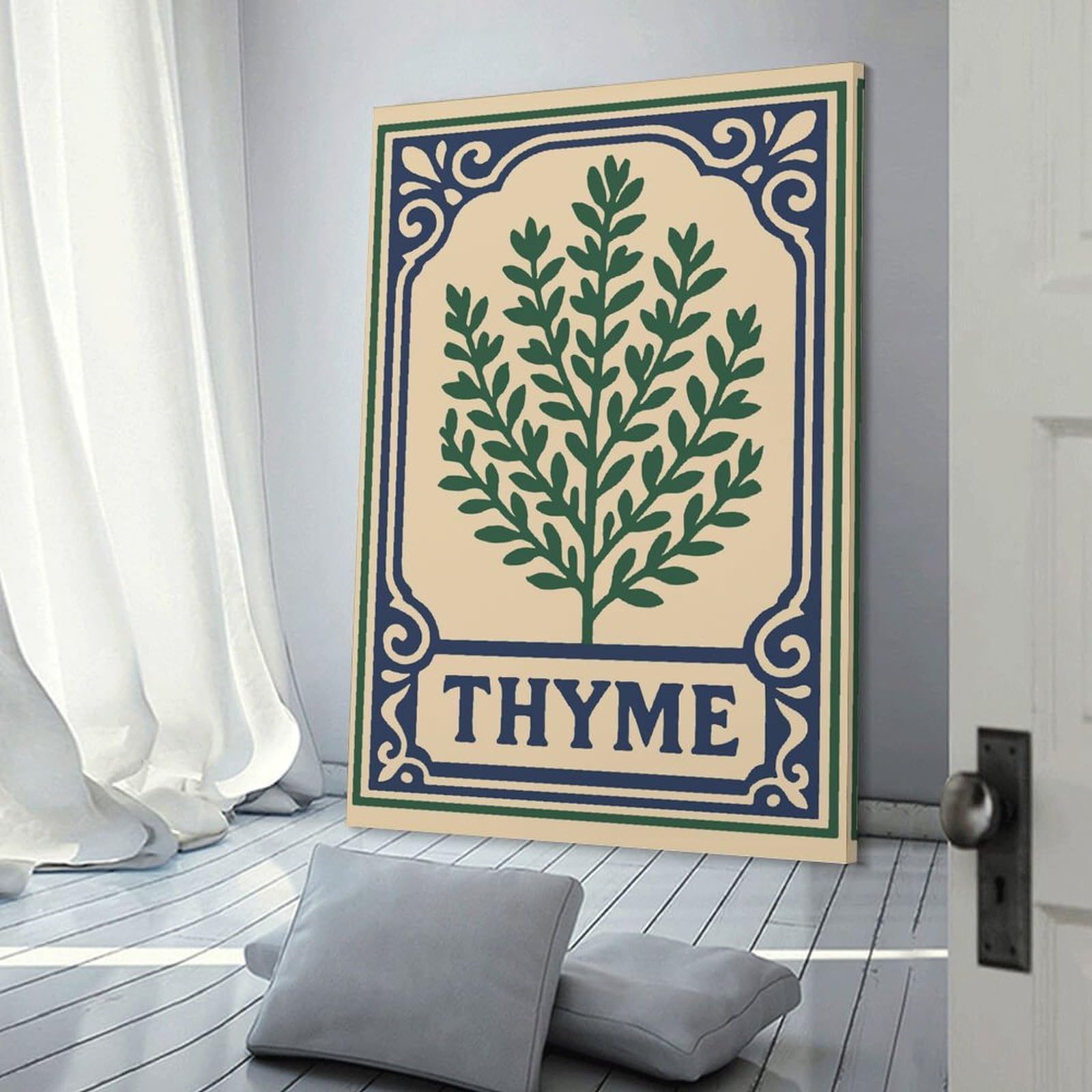 Junmoney Thyme Herb Illustration Canvas Wall Decor, 16x24inch(40x60cm), for New Homes, Bedrooms Or Workspaces, Gift Idea for Housewarming And Birthdays