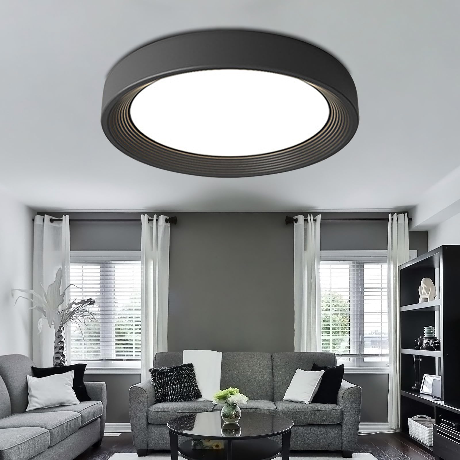 Plafonnier noir de style Shell 4500K rond avec finition haut de gamme