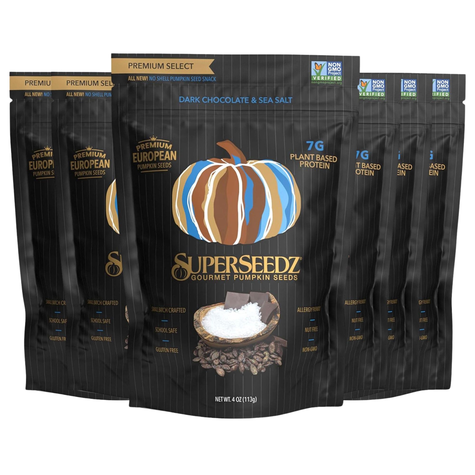 SuperSeedz Dry Roasted Pumpkin Seeds - Dark Chocolate & Sea Salt Pepitas, Whole 30, Vegan, Keto, 7g Plant Based Protein, Produced in USA, Nut Free,