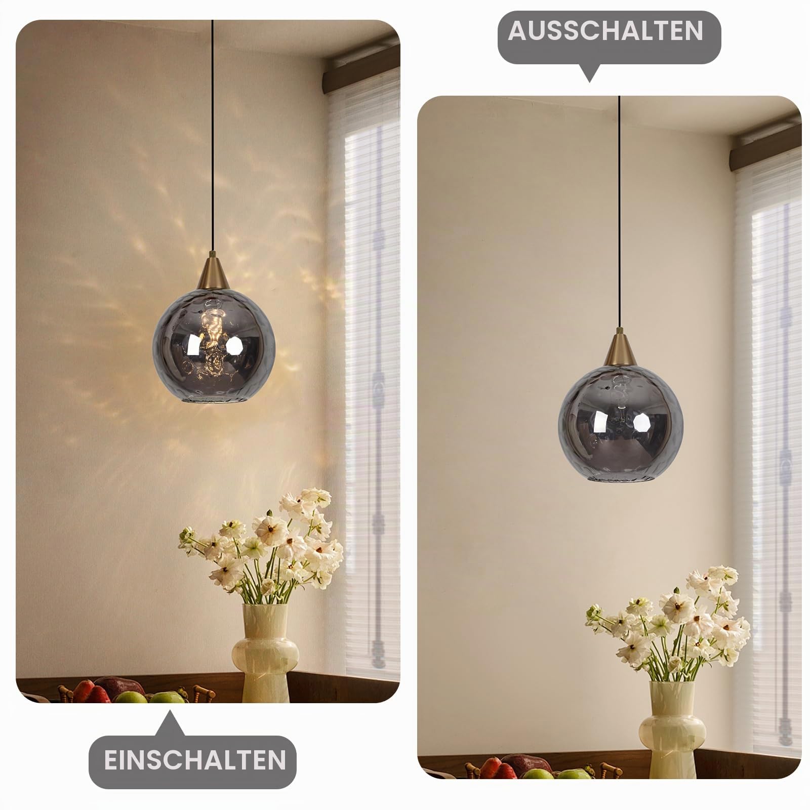 Hammerschlag Rauchglas Pendelleuchte Ø20cm, im Modern Loft-Stil