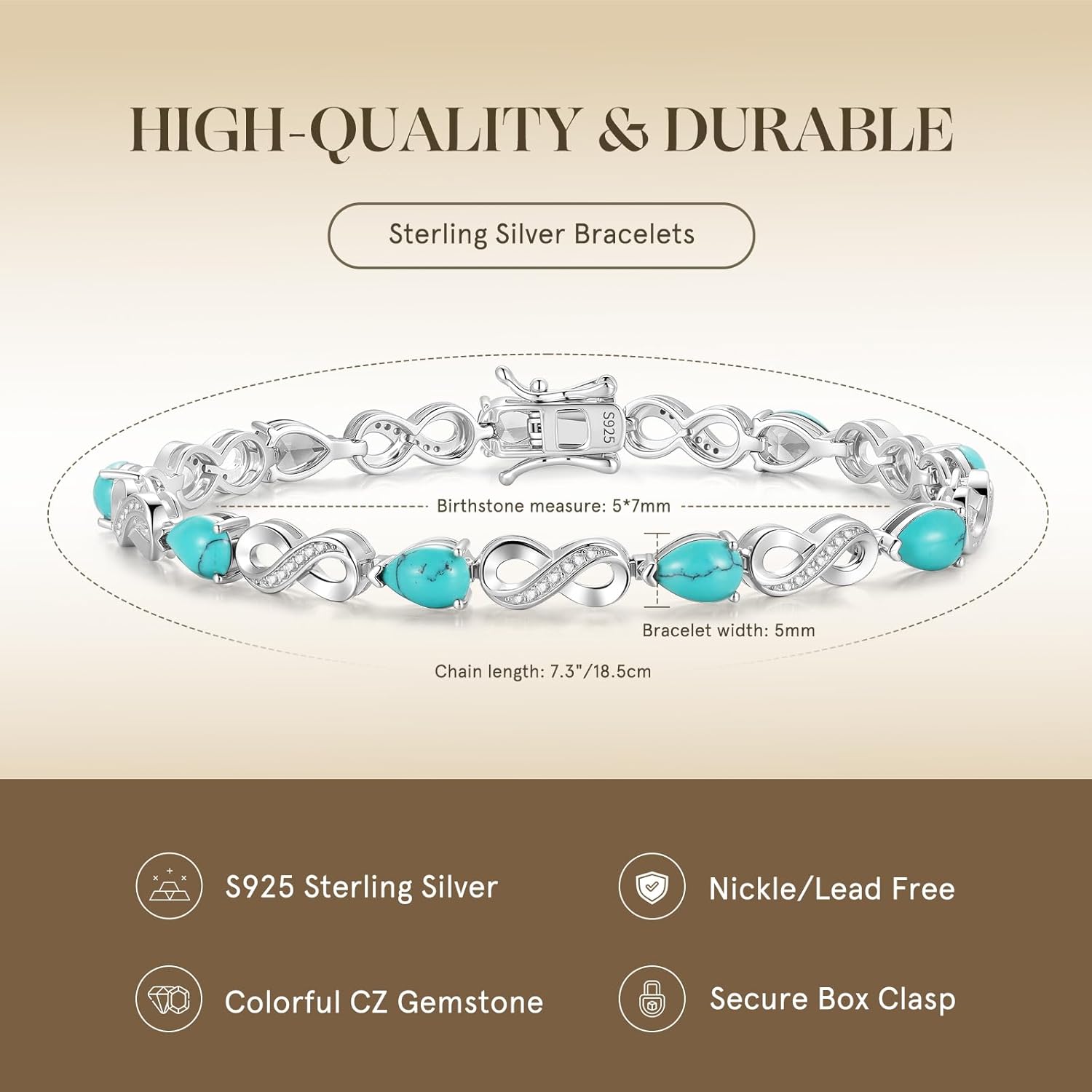 FANCIME Infinity Embrace Birthstone Tennis Bracelet for Women Infinity Design Sterling Silver Pear Shape Gemstone Jewelry Anniversary Birthday Mothers Day Gifts for Women Her Mom Wife - Image 5