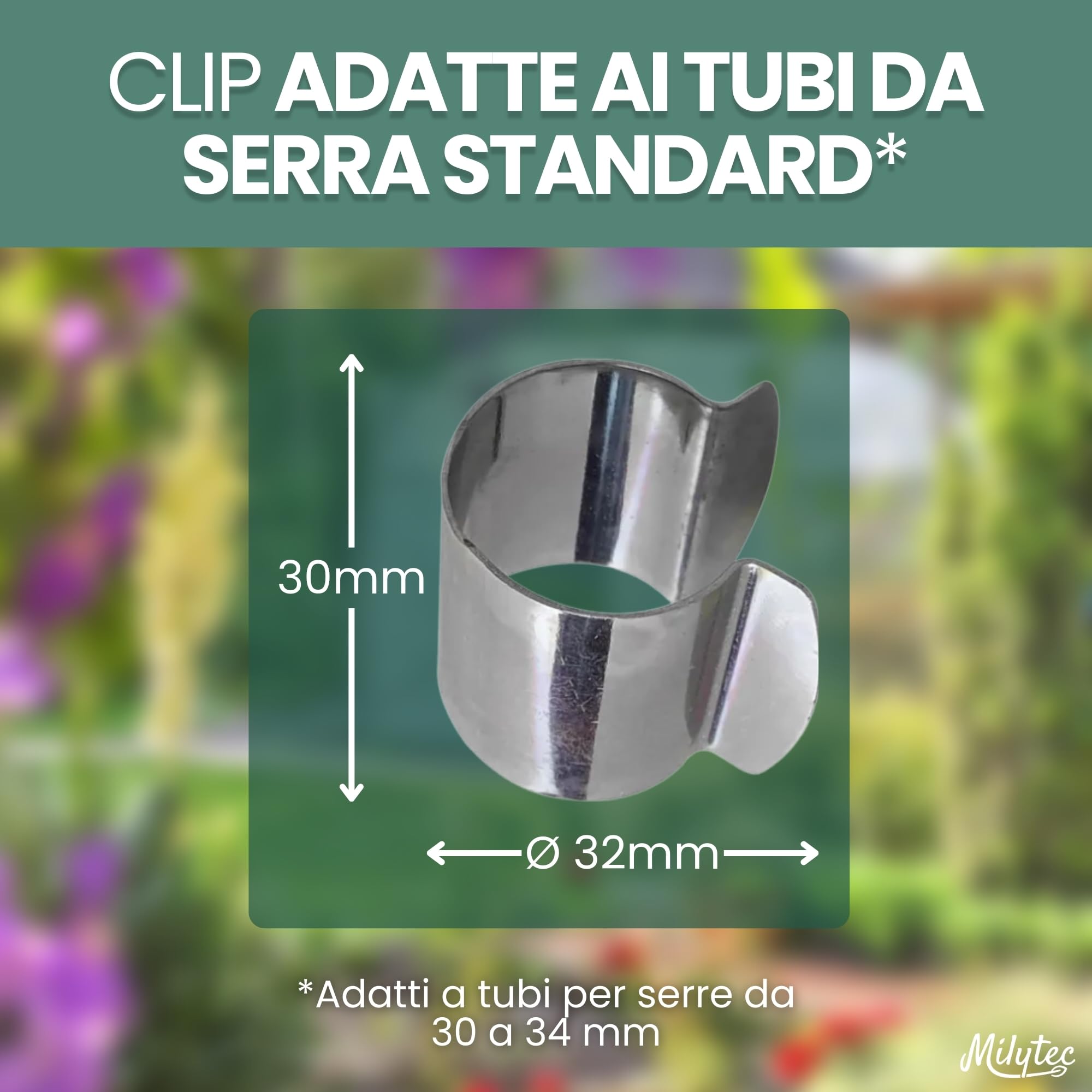 25 clip per serra diametro 32 mm in acciaio zincato, clip di fissaggio in metallo per telone da serra tunnel per giardino, protezione piantine e piantagioni, resistenza al vento e tempeste