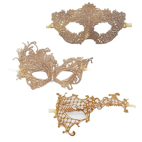 TFTSR Masquerade Masks for Women Couples,Men Mardi Gras Mask,Girls Black Gold Lace Costume,Adult Venetian Party Dress - Lace,gold,02