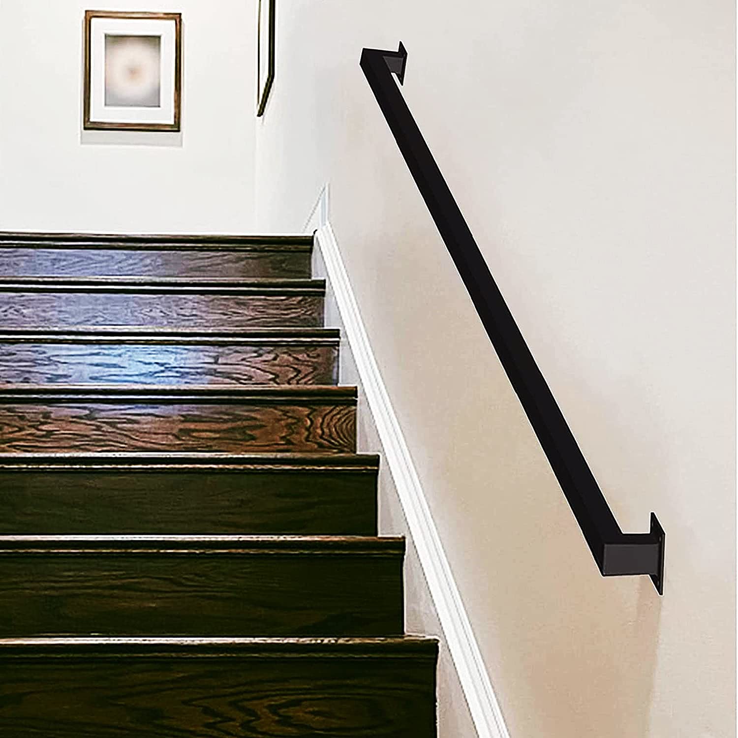 Treppe aus verzinktem Stahl, schwarz, 80 cm, mit einfacher Wandhalterung, für Innen- und Außenbereich, Haus/Gewerbeflächen