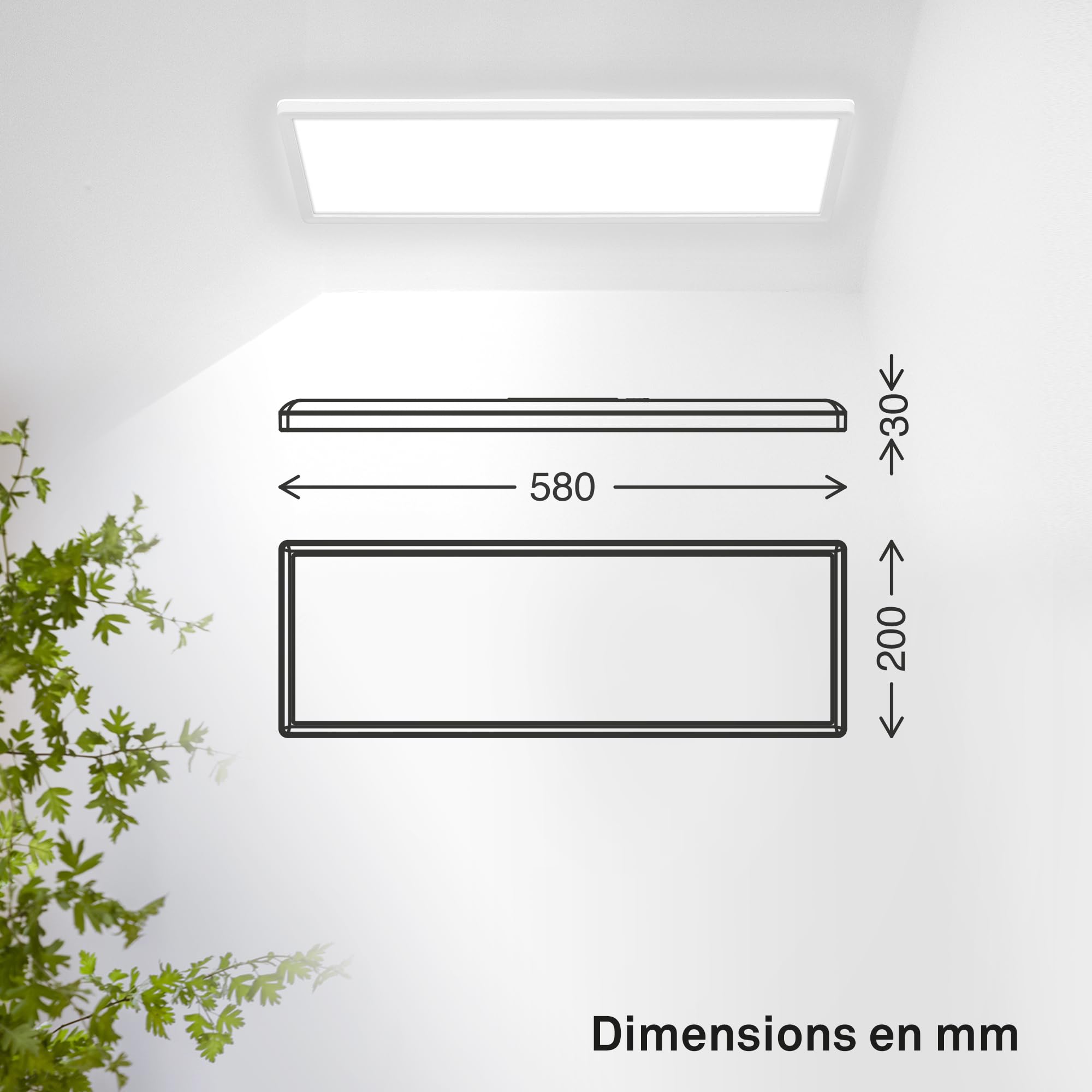 B.K.Licht - Plafonnier LED plat avec éclairage indirect, lumière blanc neutre, protection IP44, plafonnier salle de bain, lustre cuisine, lustre salon, 58 x 20 x 3 cm, blanc