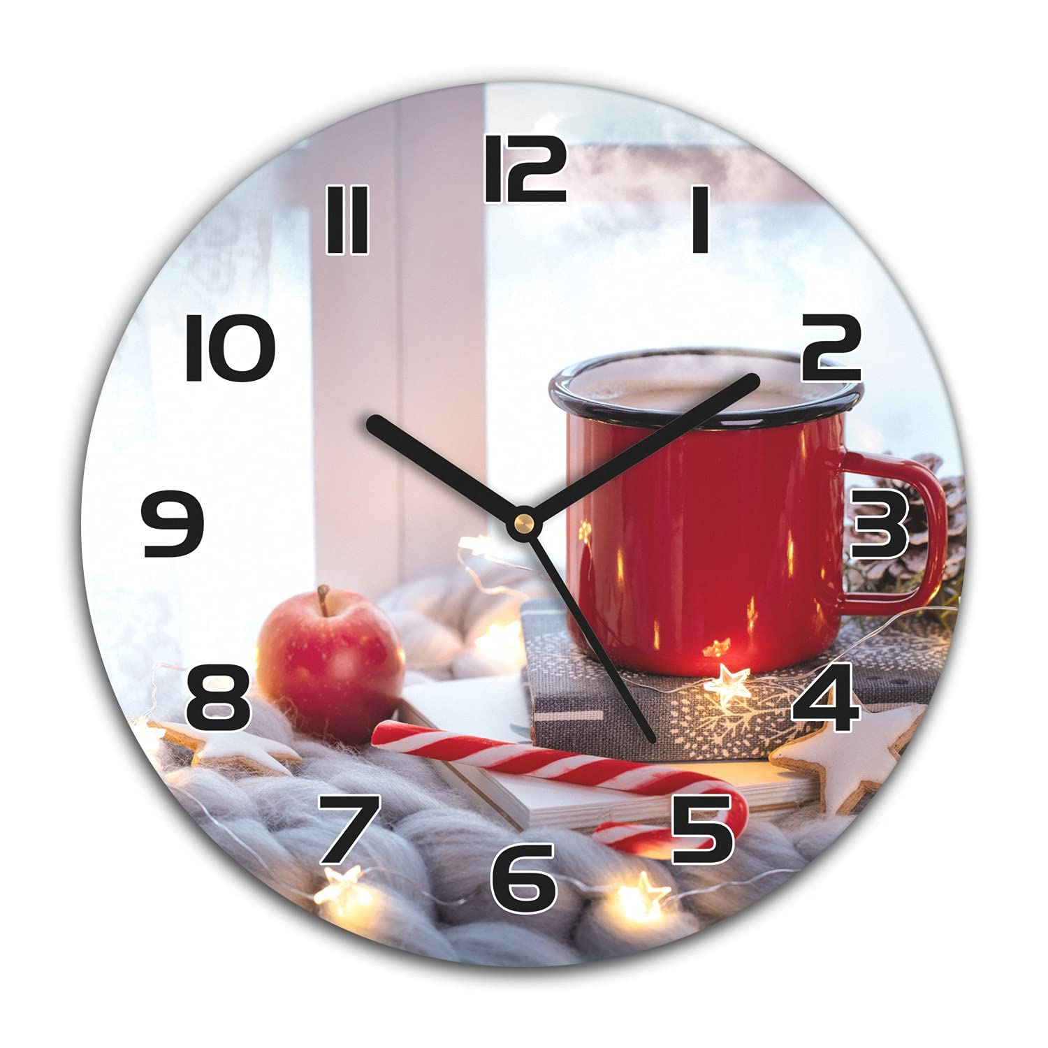 Horloge murale Noël en verre de sécurité Coloray 30 cm avec aiguilles noires