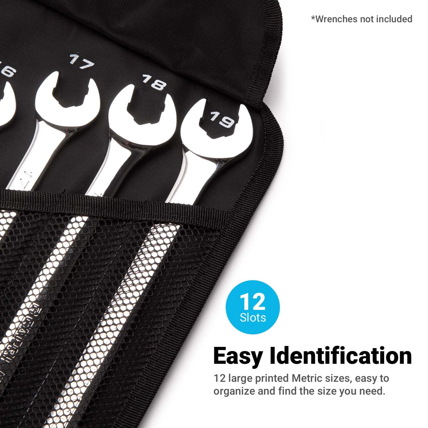Capri Tools Wrench Roll Up Pouch for Extra-Long Wrenches, Metric, 12 Pockets, Black, Deep Pocket - Image 3
