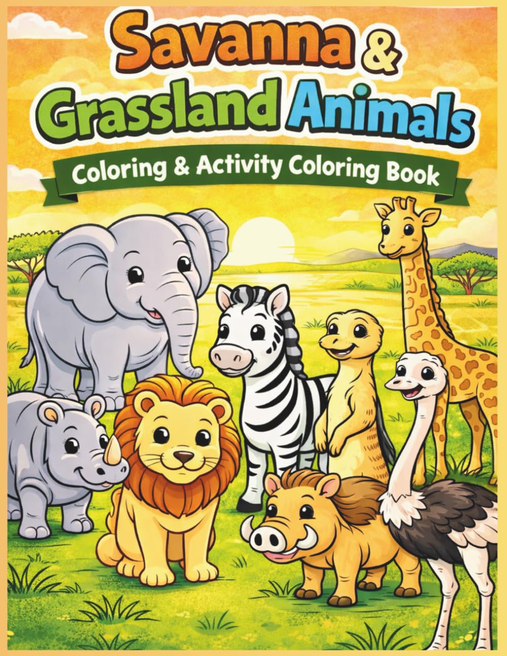 Savanna & Grassland Animals: Coloring & Learning Activity book