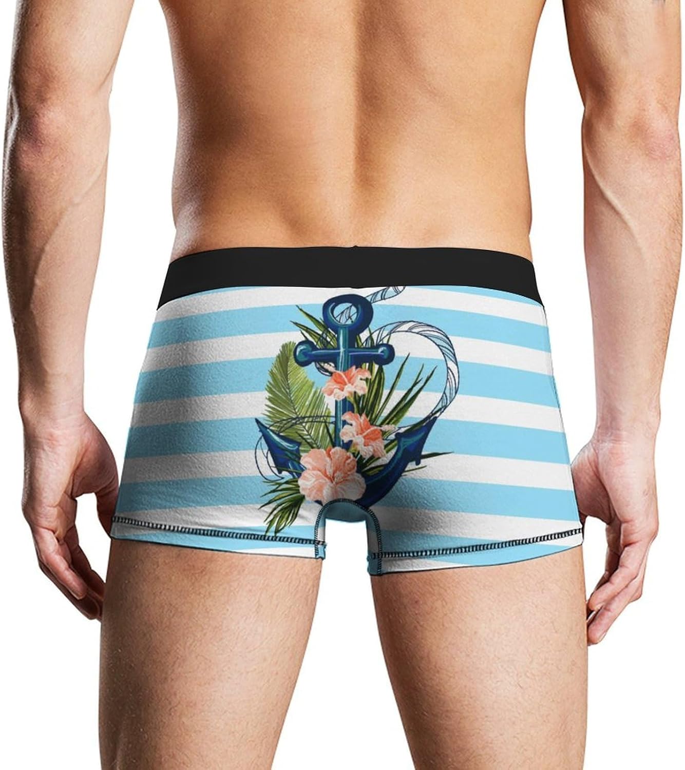 Hawaiian Hibiscus Anchor Men's Boxer Briefs Novelty Underwear Trunks Short Underpants