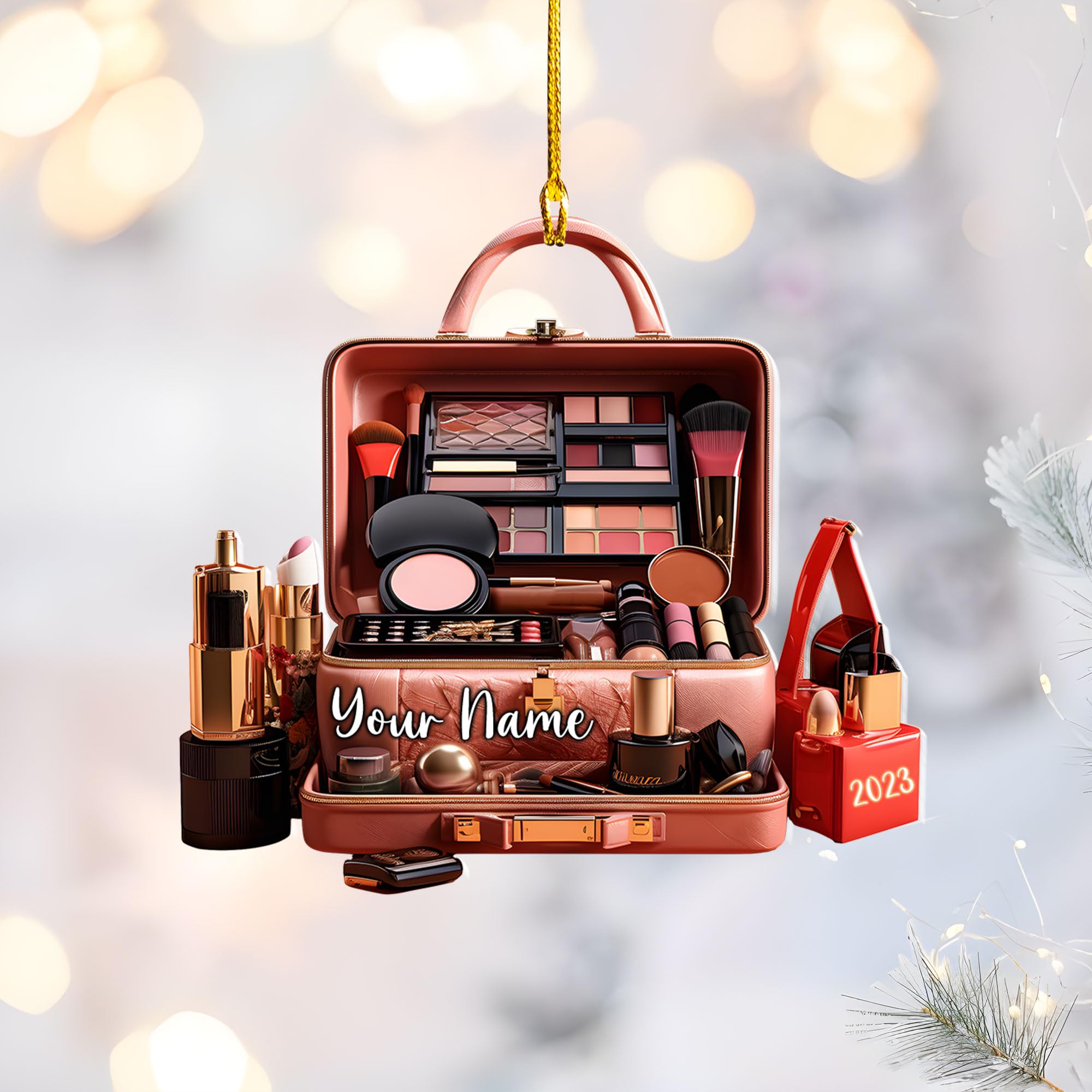 Personalized Makeup Artist Christmas Ornaments 2023, World's Best Makeup Artist Ornament, Lipstick Makeup Tool Acrylic 2D Flat Ornament, Gifts for Girl (MKUP 2, Acrylic, Wood)