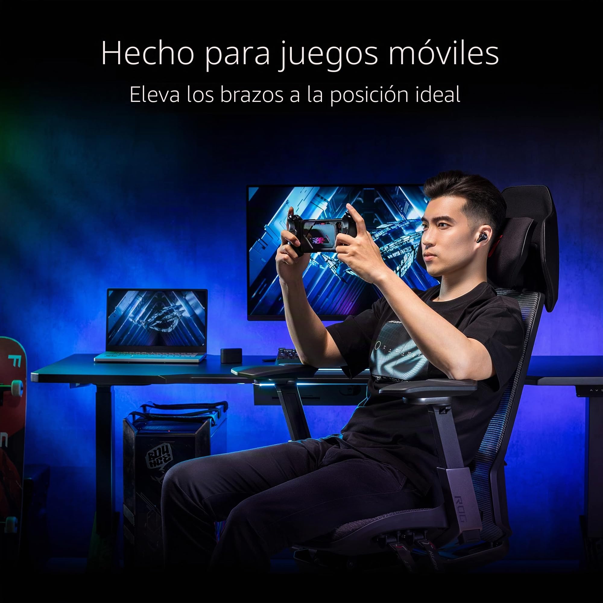 ASUS ROG Destrier Ergo - Silla Gaming Ergonómica (reposacabezas, Lumbar, reposabrazos y Asiento Ajustables, Respaldo con 4 Posiciones, Mobile Gaming Mode, Estructura de Metal, Malla) Color Negro