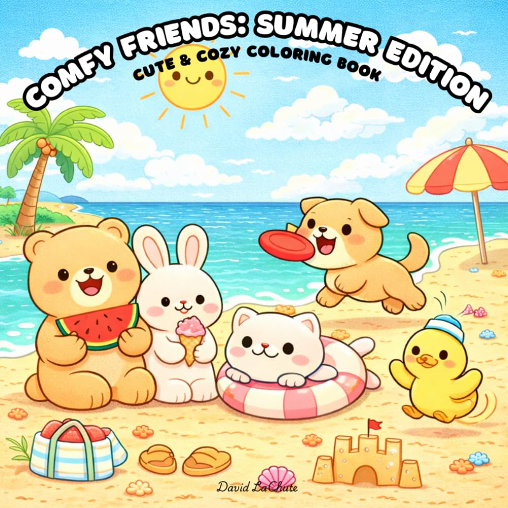 Comfy Friends: Summer Edition: Cute & Cozy Kawaii Animal Coloring Book | 45 Adorable Summer Scenes for Relaxation