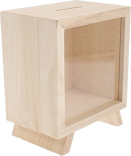 Zerodeko Caja de sombra de alcancía de madera con marco de madera de vidrio acrílico caja de monedas para ahorro de dinero caja de exposición tarro