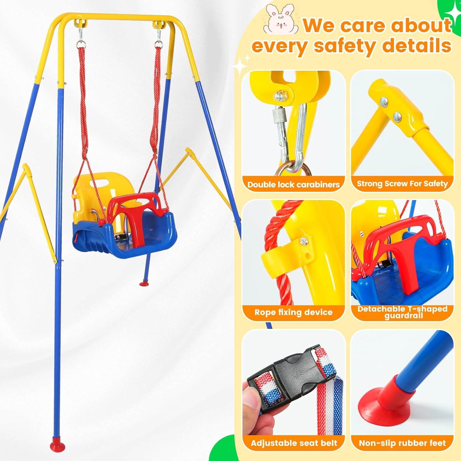 3-In-1 Altalena per Bambini Pieghevole L'altalena per Figli Altalena da Giardino Adatto per Interno/Esterno Portatile Altalena per dai 6 Mesi.