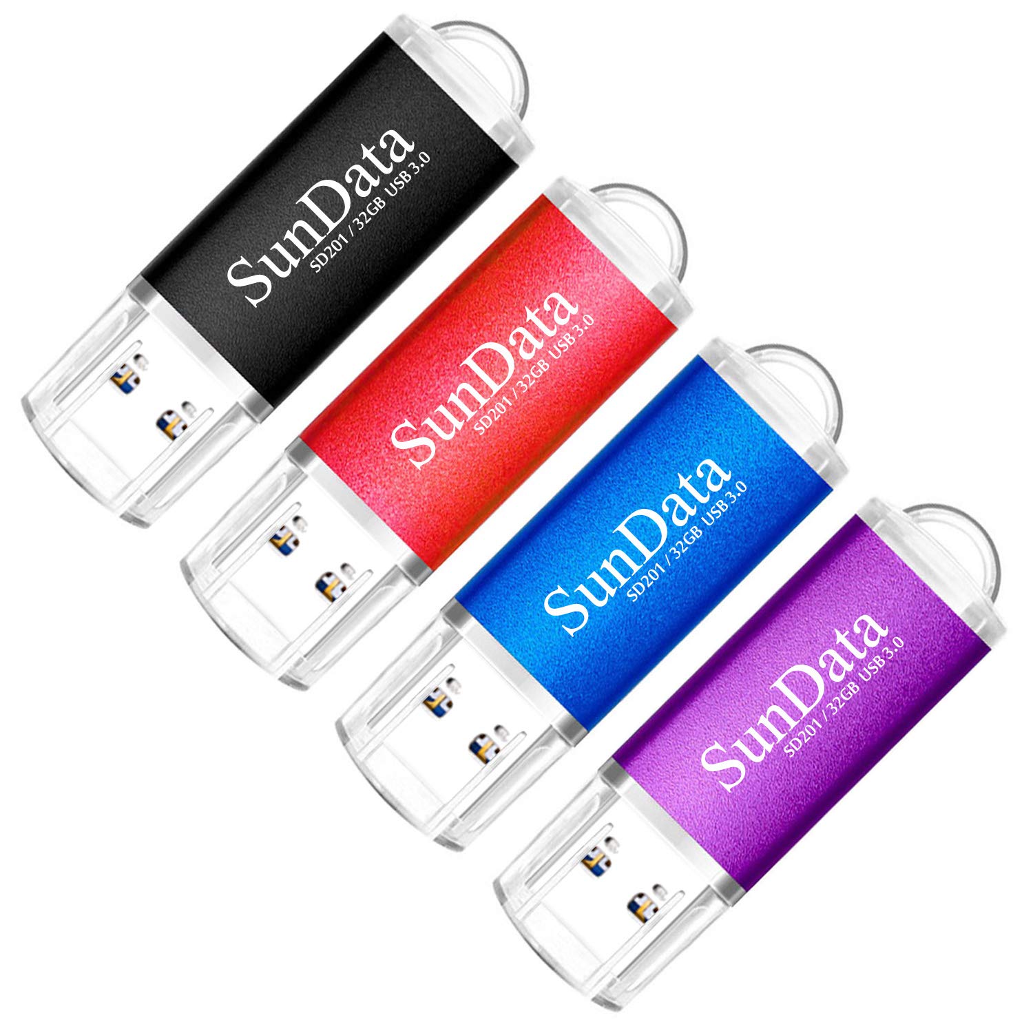 SunDataMemory Stick 32GB 4 Pack USB 3.0 Flash Drive USB Stick Thumb Drive USB 3.0 up to 90MB/s, (4 Mixed Colors: Black, Blue, Red, Purple)