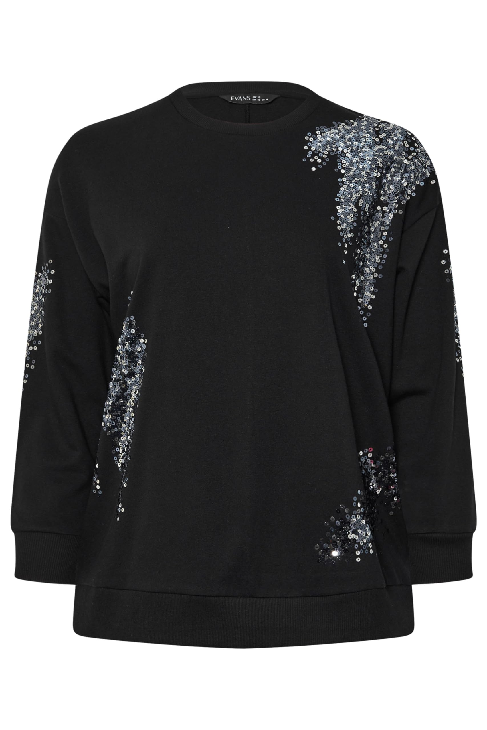 Evans Women's Black Curve & Silver Sequin Embellished Sweatshirt - Plus Curve 22-24 Plus