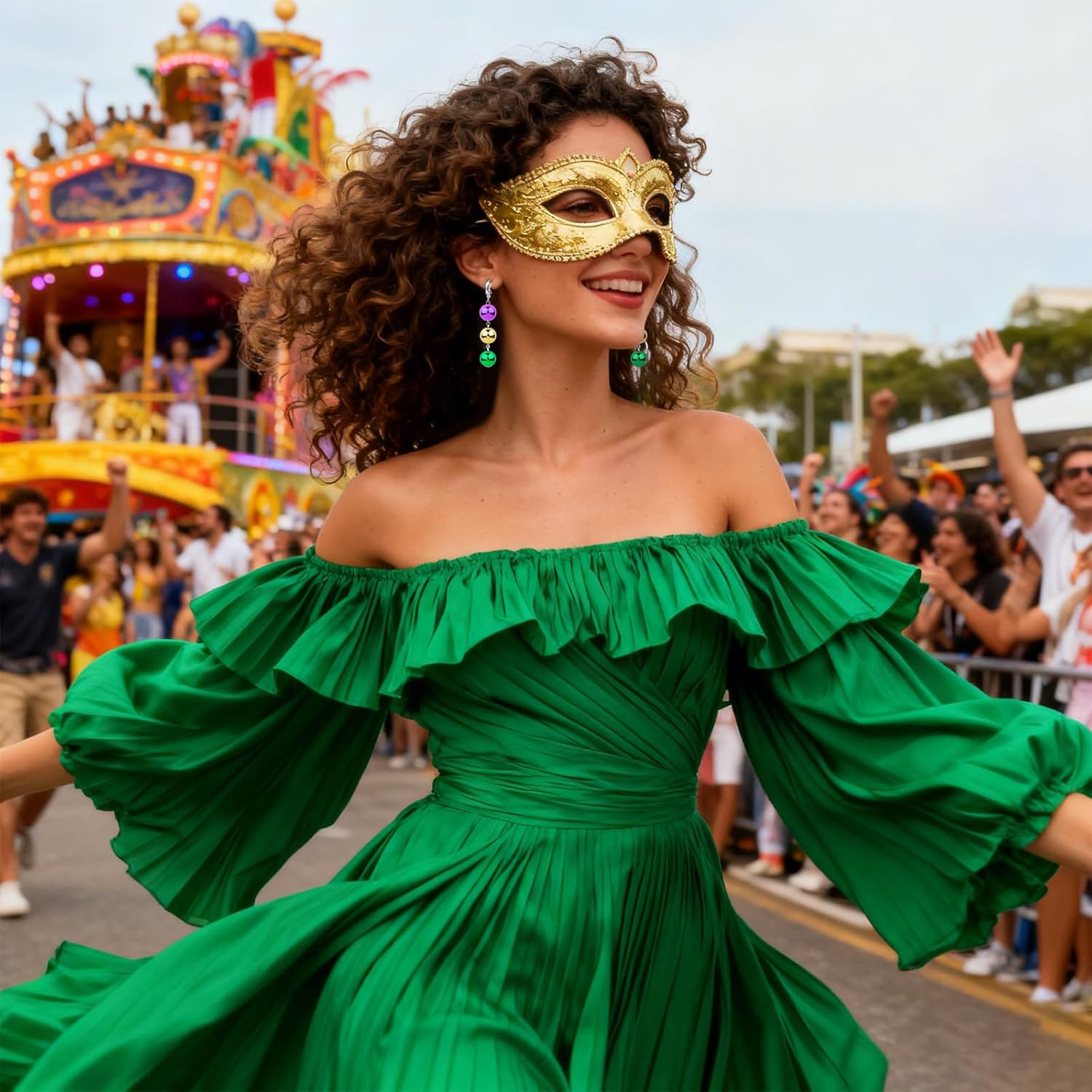 Mardi Gras Earrings for Women, Mardi Gras Earrings with Beaded Dangle Purple Green Gold Beads, Pendientes De Carnival Party Outfits Accessories, Gifts for Carnival Parades Holiday Jewelry - Image 4